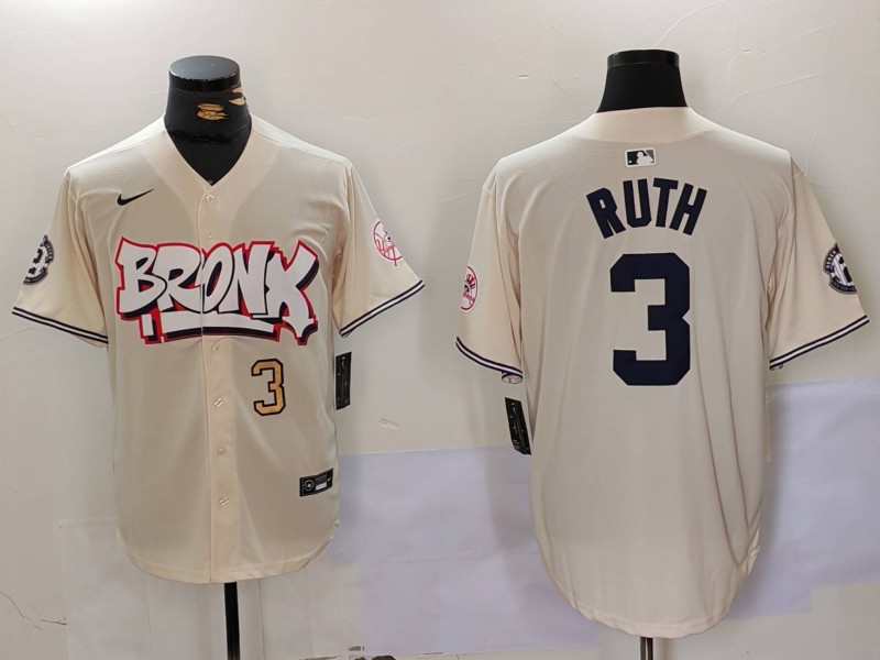 Men New York Yankees #3 Ruth Cream joint name 2024 Nike MLB Jersey style 2->new york yankees->MLB Jersey